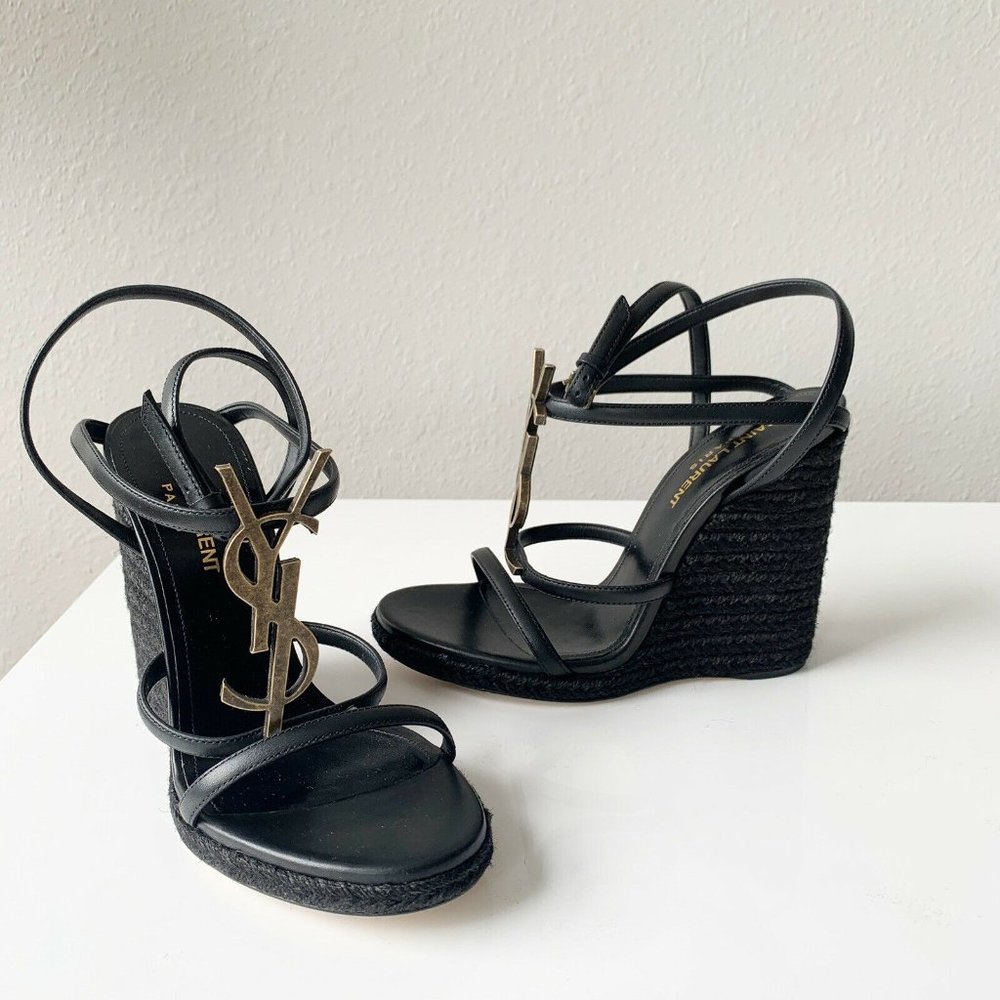 SAINT LAURENT Cassandra Logo Wedge Sandal 6.5